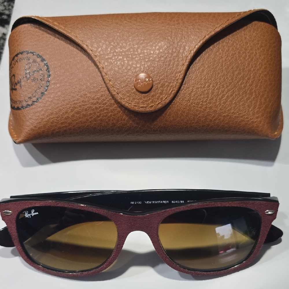 Ray-Ban Sunglasses with Brown Case and Burgundy Frame
